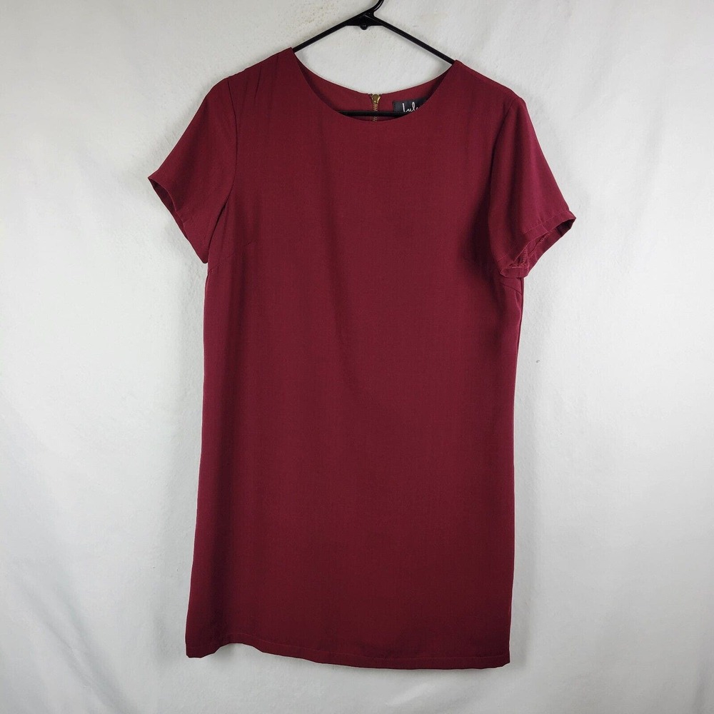 Lulus Burgundy Red Short Sleeve Knee Length Rear Zip Shift Dress Women's Small